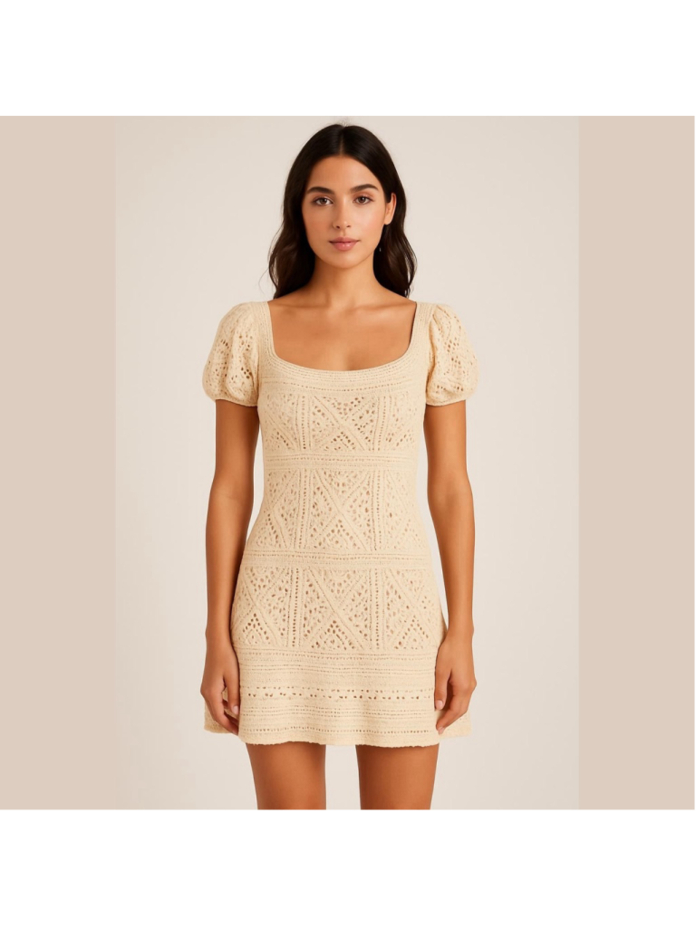 Sweet Lovely by Jen, Cream Crochet Knit Dress, Women’s Large